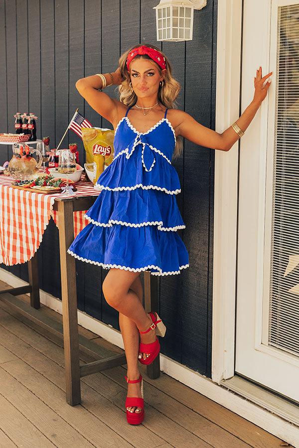 Americana Kisses Tiered Mini Dress in Royal Blue Image - 1