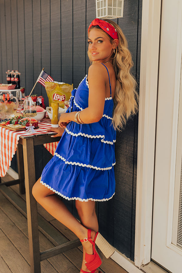 Americana Kisses Tiered Mini Dress in Royal Blue Image - 3