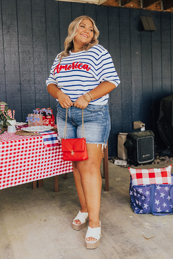 Risen Maeve High Waist Frayed Shorts in Medium Wash Curves Image - 2