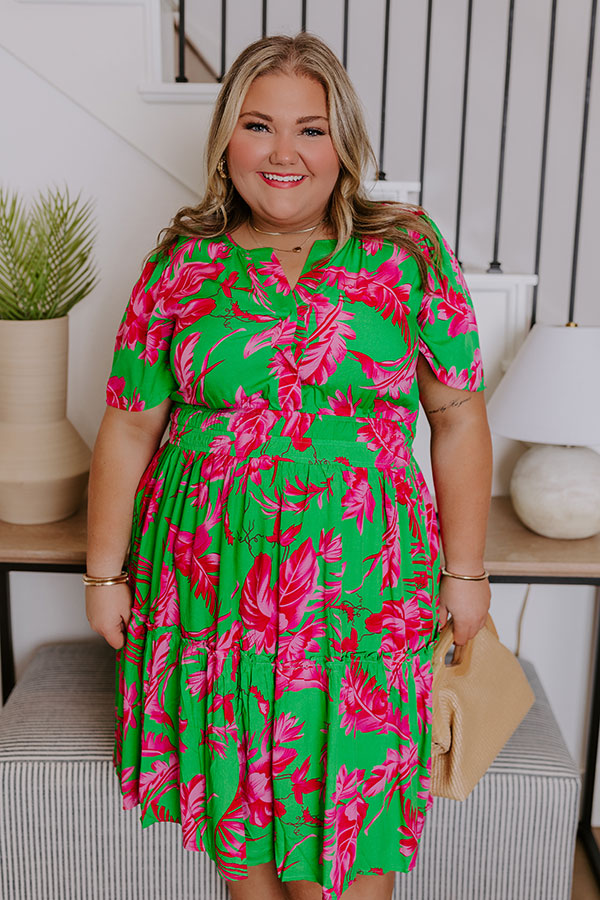 Cruise Trip Ready Floral Mini Dress in Kelly Green Curves Image - 4