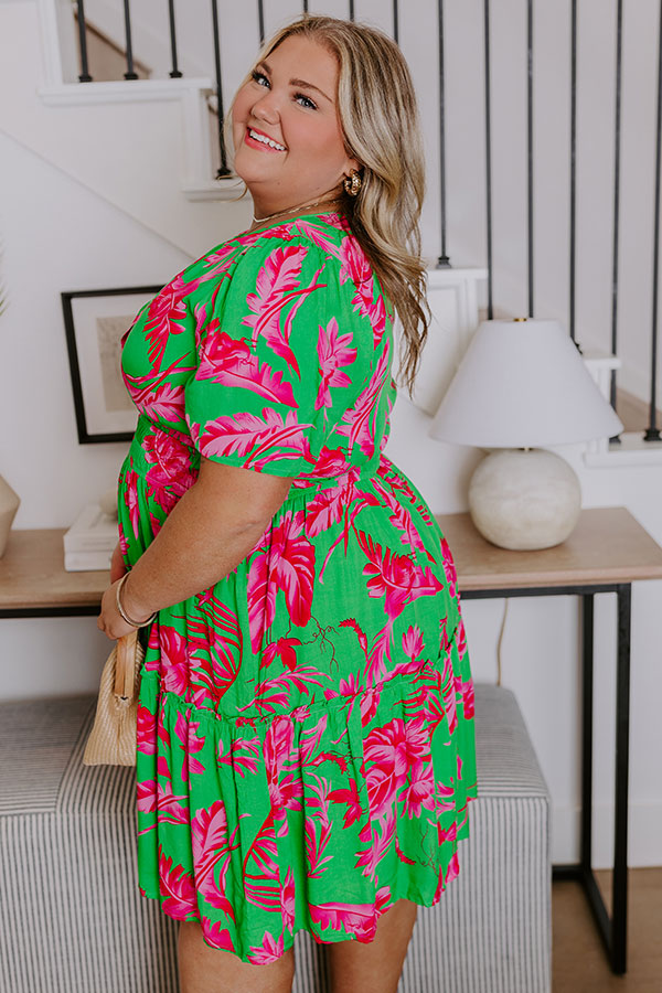 Cruise Trip Ready Floral Mini Dress in Kelly Green Curves Image - 3