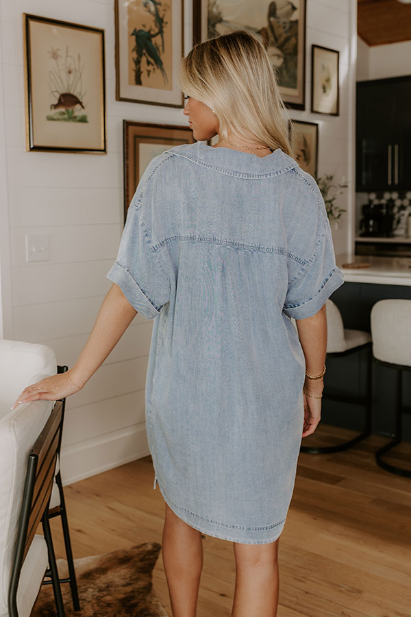 Living For Lake Life Chambray Mini Dress in Light Wash Image - 4