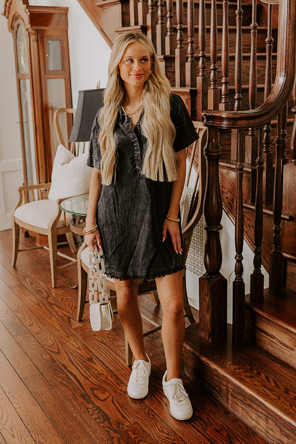 Backyard BBQ Chambray Mini Dress in Vintage Black Image - 3