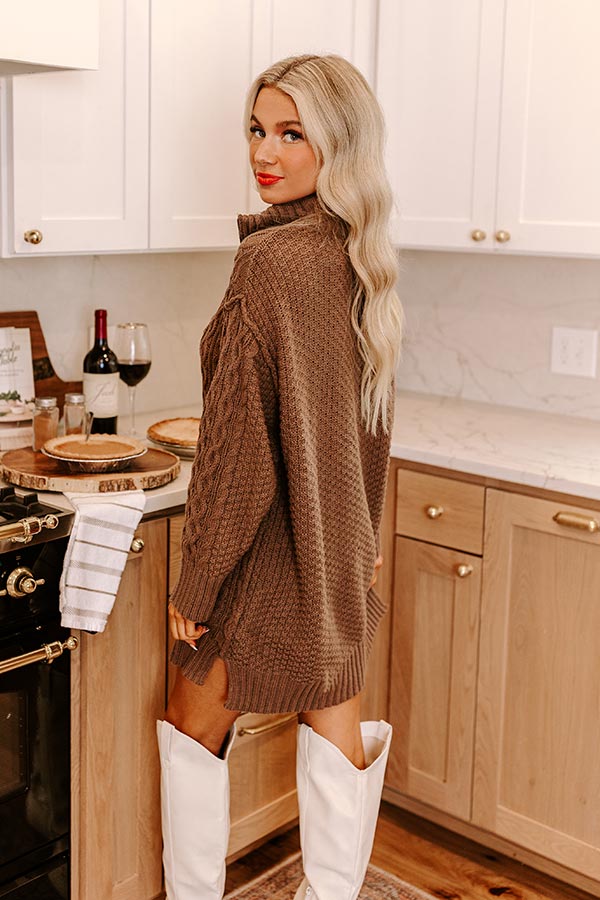 Pumpkin Kisses Cable Knit Sweater Dress in Espresso Image - 3