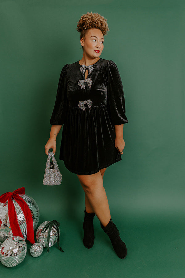 Bows And Kisses Velvet Mini Dress in Black Curves Image - 1