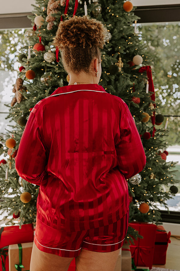 Calm Energy Satin Pajama Top in Crimson Curves Image - 5