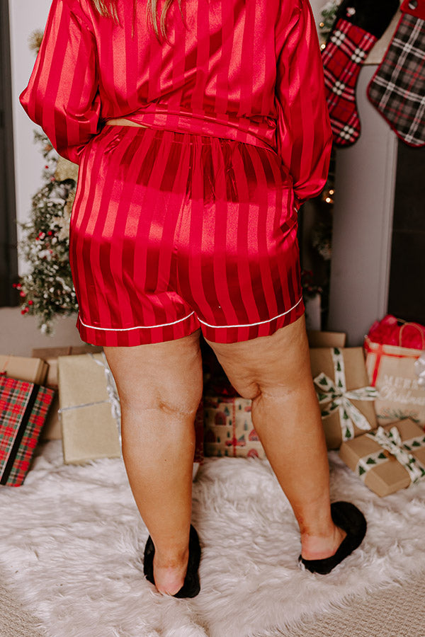 Calm Energy Satin Pajama Shorts in Crimson Curves Image - 5