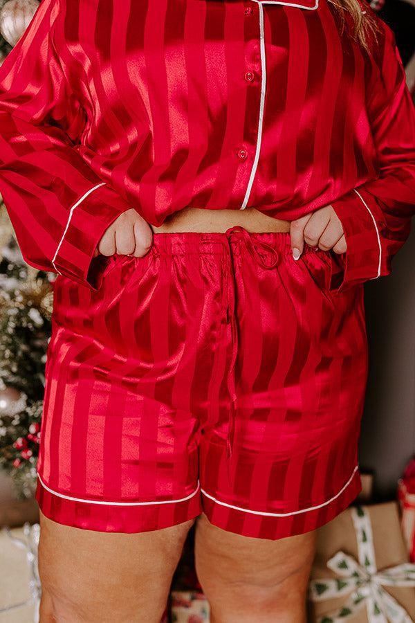 Calm Energy Satin Pajama Shorts in Crimson Curves Image - 2