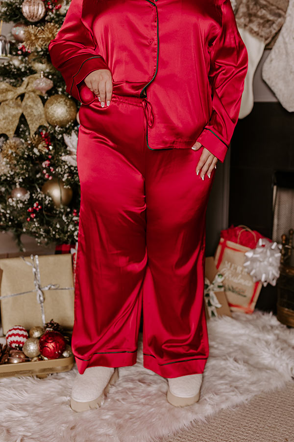 Feeling Luxurious Satin Pajama Pants in Red Curves Image - 5