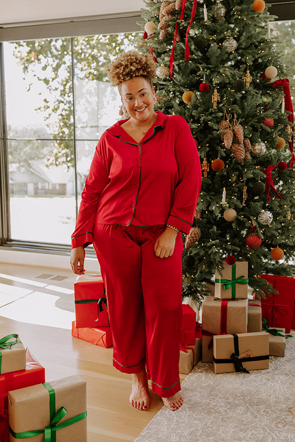 Feeling Luxurious Satin Pajama Pants in Red Curves Image - 1