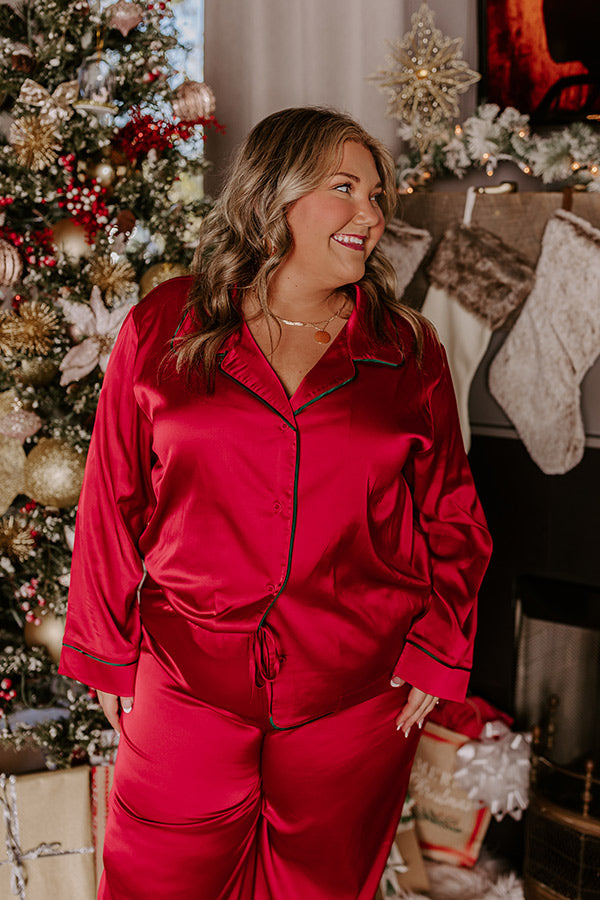 Feeling Luxurious Satin Pajama Top in Red Curves Image - 5