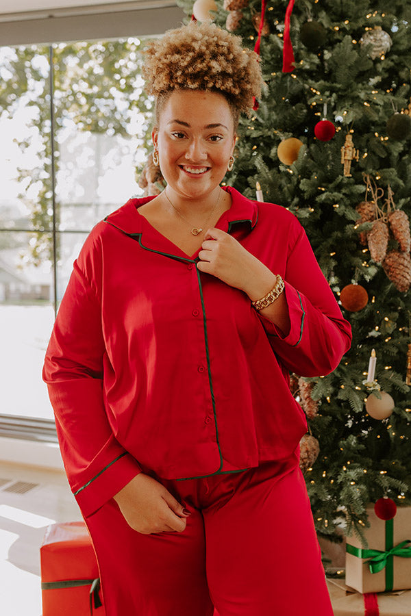 Feeling Luxurious Satin Pajama Top in Red Curves Image - 1