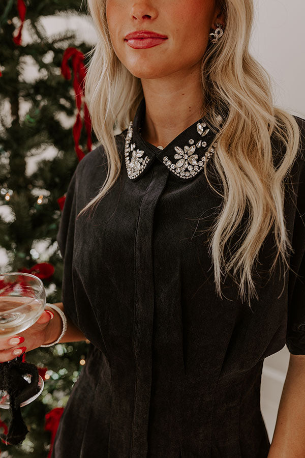 Cue The Cocktails Corduroy Mini Dress in Black Image - 3