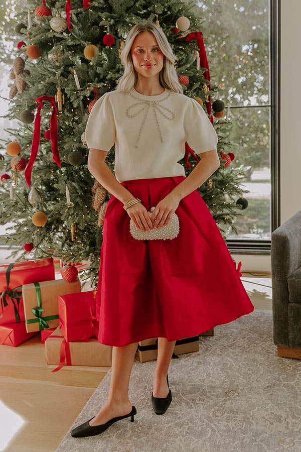 The Belle High Waist Midi Skirt in Red Image - 4