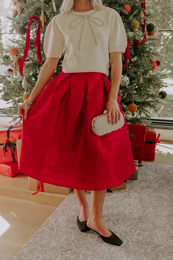 The Belle High Waist Midi Skirt in Red Image - 2