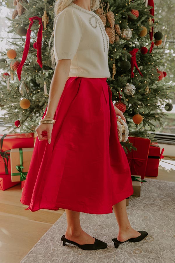 The Belle High Waist Midi Skirt in Red Image - 3