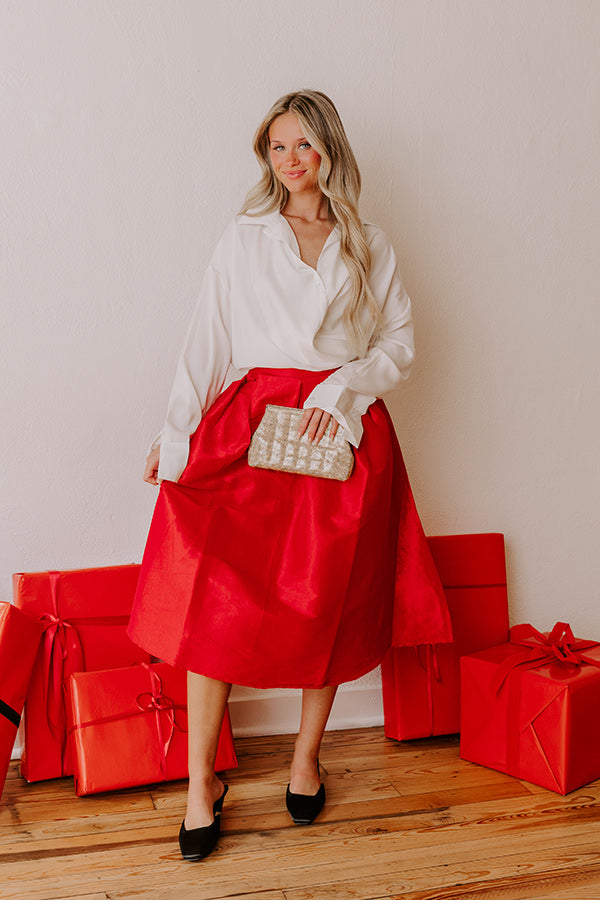 The Belle High Waist Midi Skirt in Red Image - 1