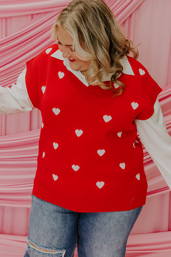 Hugs And Kisses Vest Top in Red Curves Image - 1