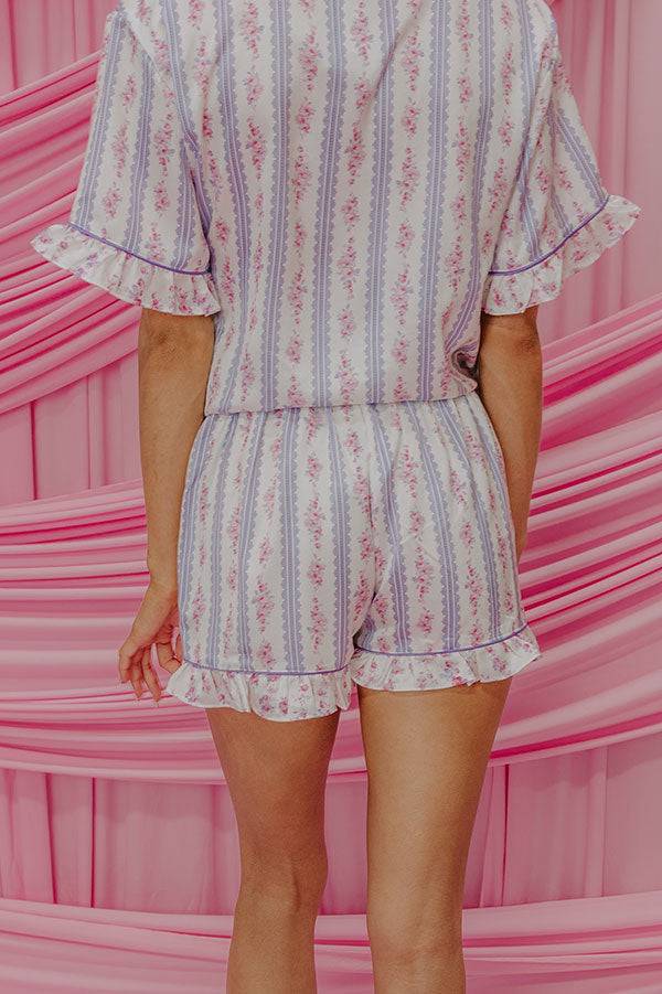 Cozy Tea Time High Waist Satin Pajama Shorts in Lavender Image - 4