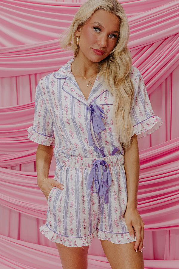 Cozy Tea Time High Waist Satin Pajama Shorts in Lavender Image - 5