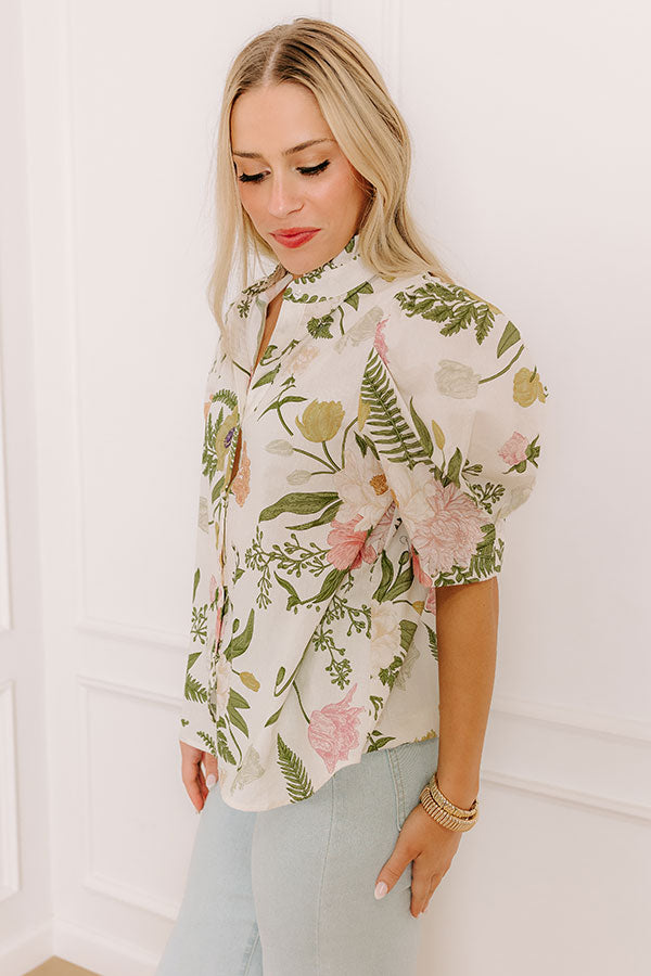 Dreaming Of Dahlias Button Up Top in Ivory Image - 2