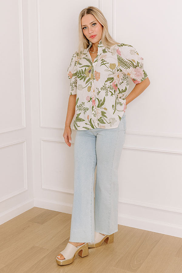 Dreaming Of Dahlias Button Up Top in Ivory Image - 4