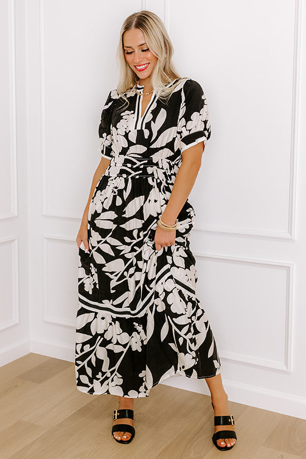 Whimsical Days Floral Midi Dress in Black Image - 1