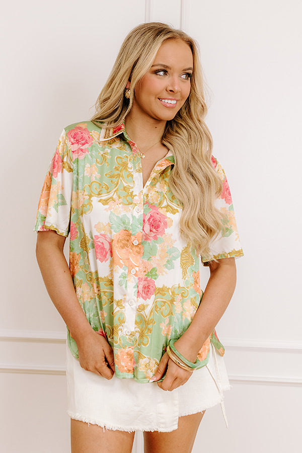 Garden Glam Satin Button Up Image - 3
