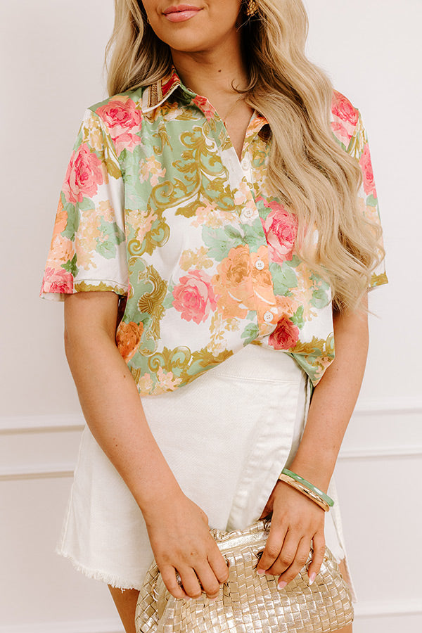 Garden Glam Satin Button Up Image - 5