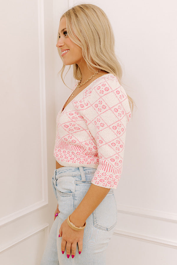 Charming Moment Knit Crop Top in Pink Image - 3