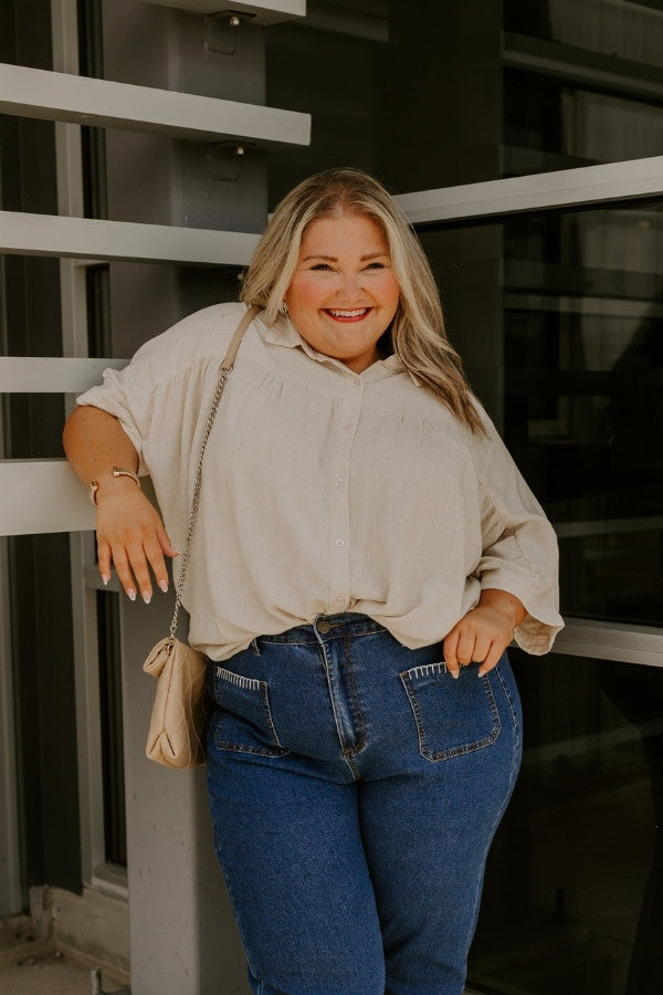 Coastal Town Linen-Blend Button Up Curves Image - 1