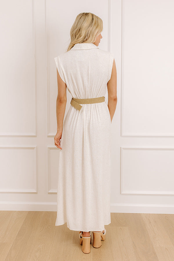 Oceanfront Views Embroidered Linen-Blend Midi Dress Image - 5