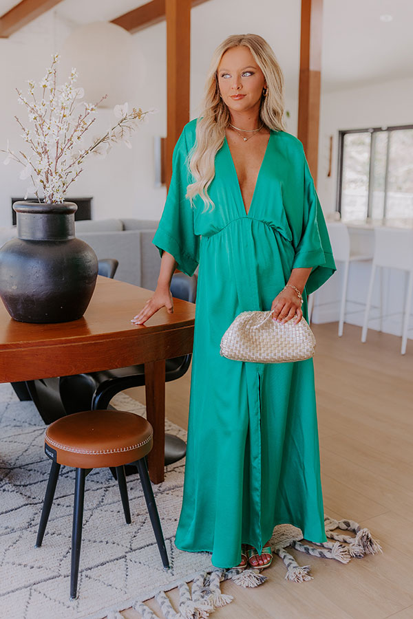 Grand Entrance Satin Maxi Dress in Green Image - 1