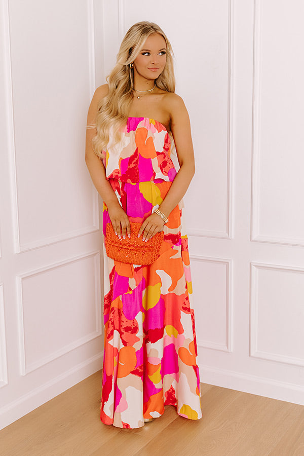 Cancun Cutie Strapless Maxi Dress in Coral Image - 1