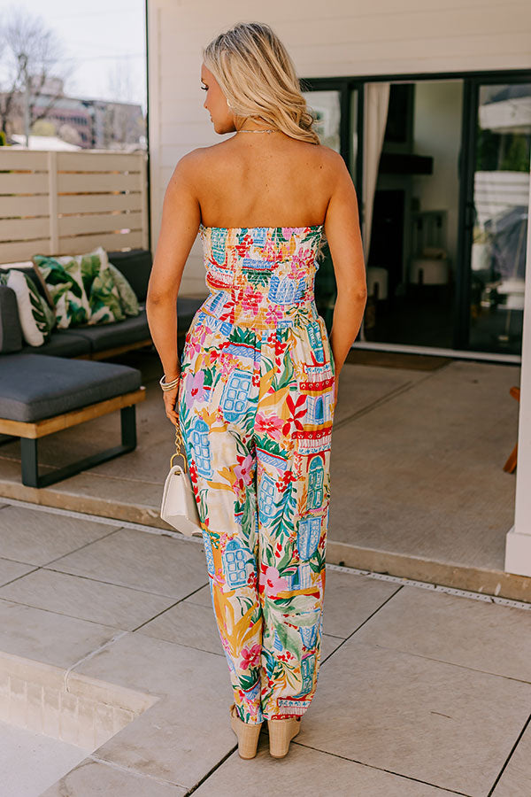 Loft Party Smocked Floral Jumpsuit in Blue Image - 4