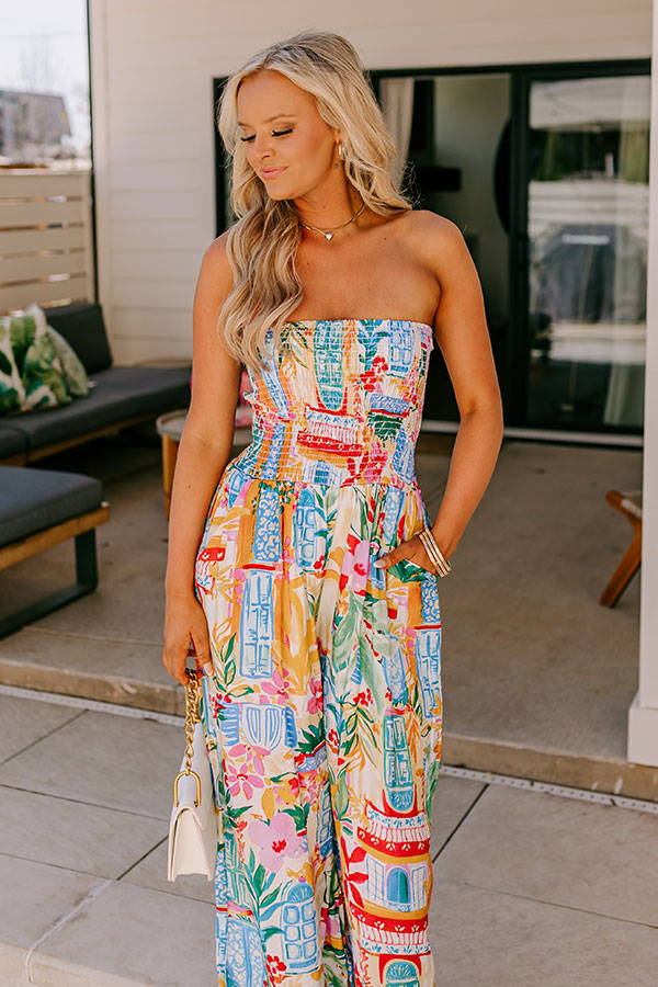 Loft Party Smocked Floral Jumpsuit in Blue Image - 2