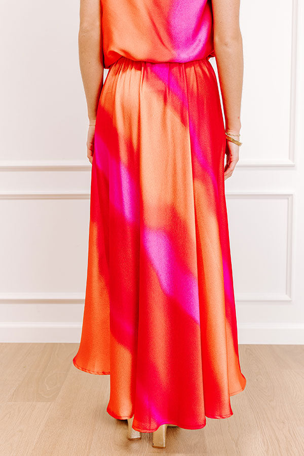 Moonlit Lagoon High Waist Satin Midi Skirt in Red Image 3