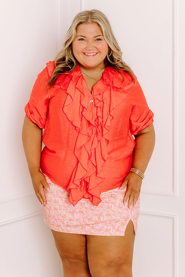 Sunday Mornings Ruffle Top in Coral Curves Image 1