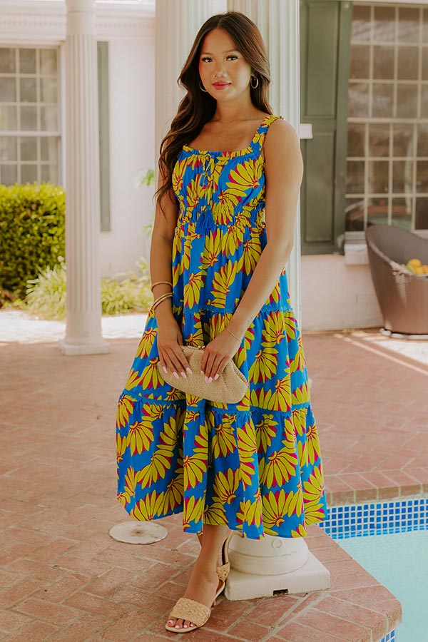 Paradise Point Floral Midi Dress in Ocean Blue Image 1