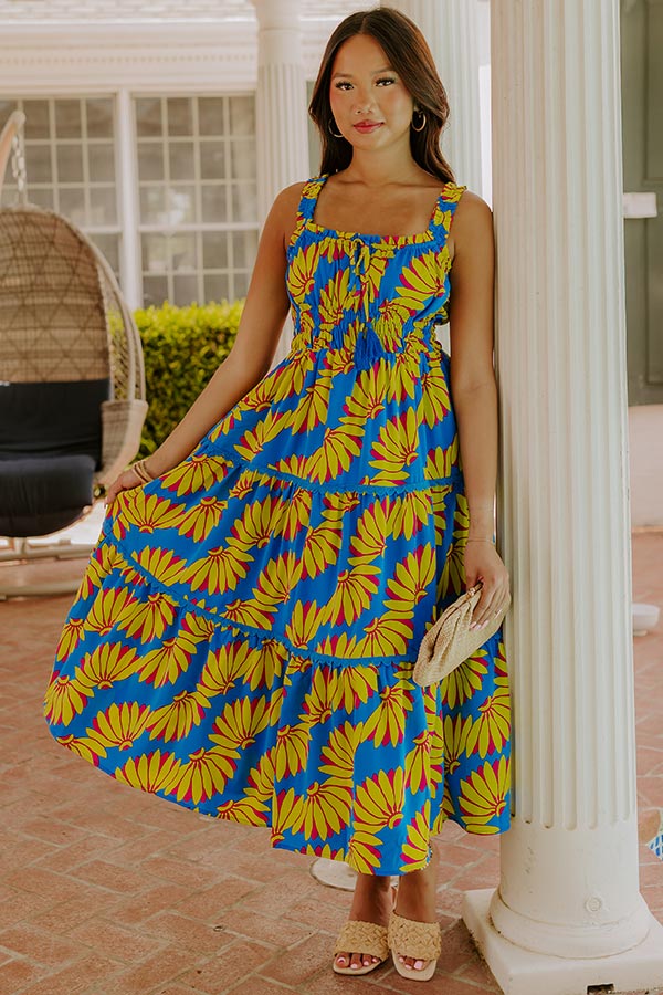 Paradise Point Floral Midi Dress in Ocean Blue Image 2