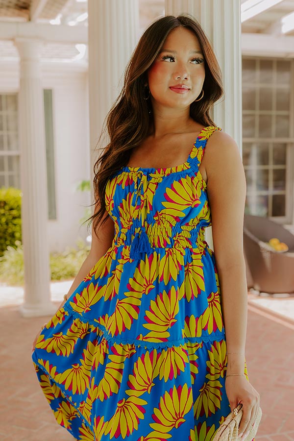 Paradise Point Floral Midi Dress in Ocean Blue Image 3