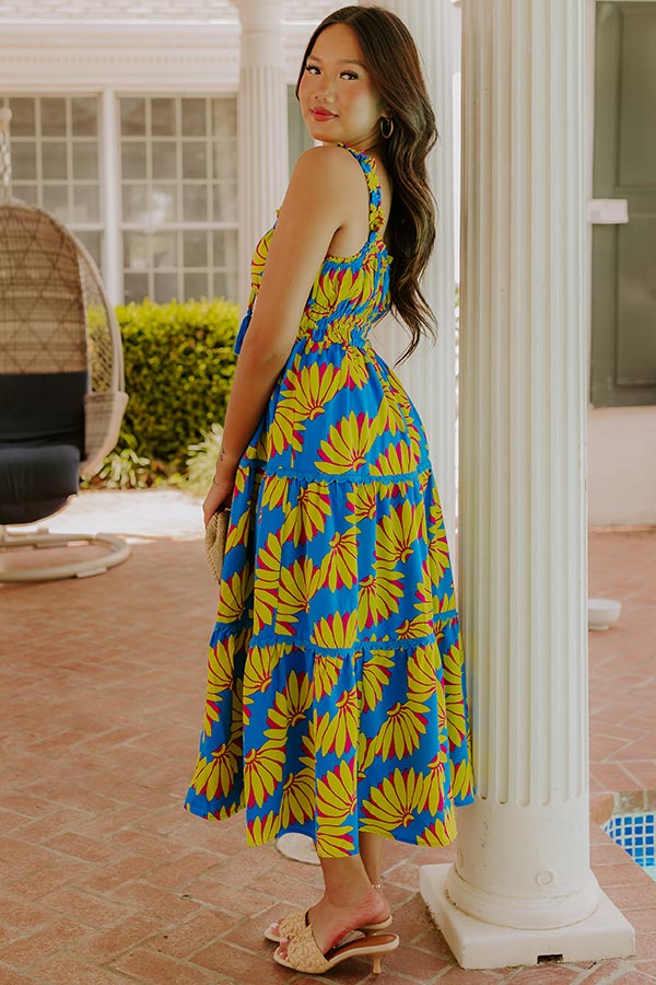 Paradise Point Floral Midi Dress in Ocean Blue Image 4