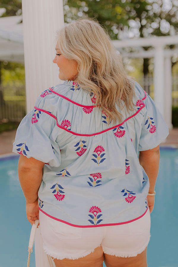 Joyful Bloom Floral Embroidered Top in Sky Blue Curves Image 4