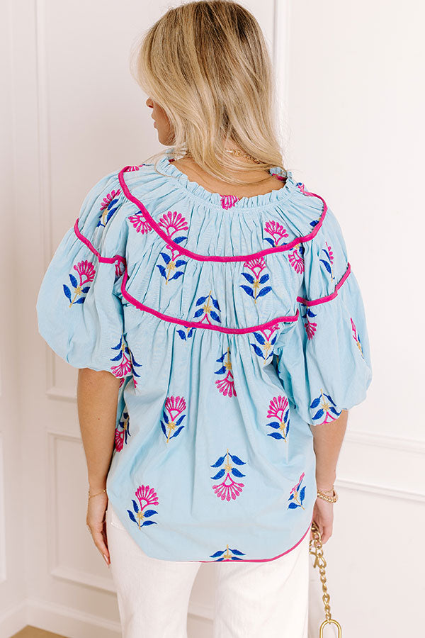 Joyful Bloom Floral Embroidered Top in Sky Blue Image 4