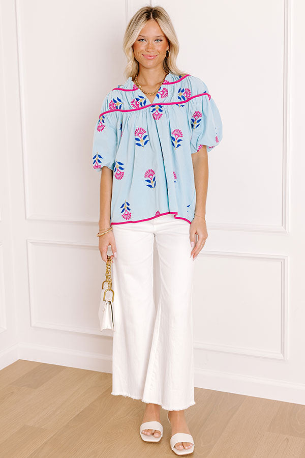 Joyful Bloom Floral Embroidered Top in Sky Blue Image 5