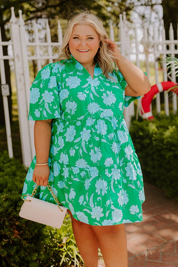 Charmed Feeling Floral Mini Dress in Green Curves Image 2