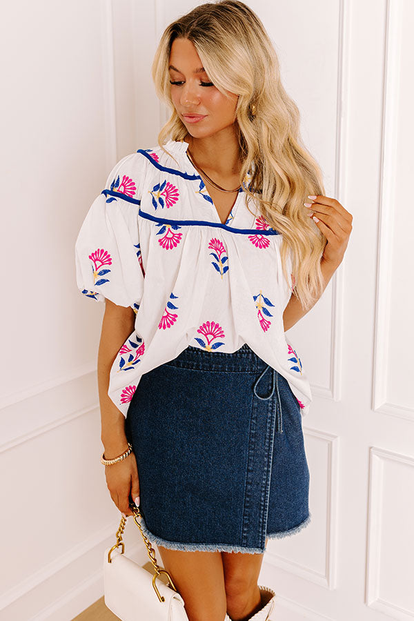 Joyful Bloom Floral Embroidered Top in White Image 1