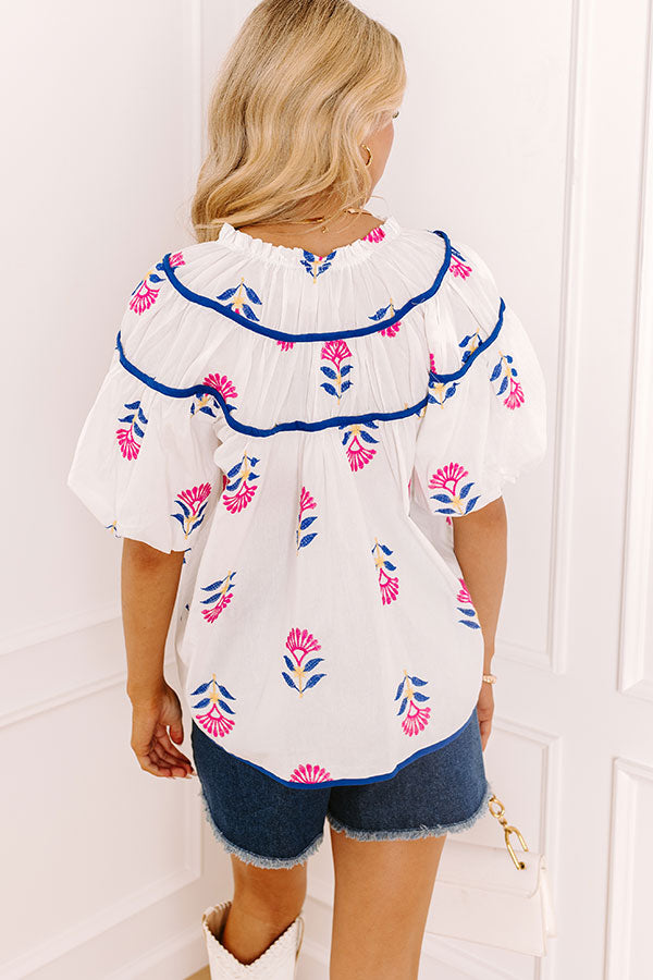 Joyful Bloom Floral Embroidered Top in White Image 4