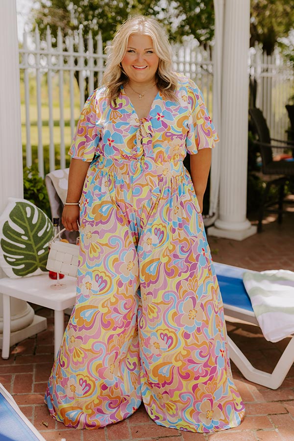 Sunny Views Satin Floral Wide Leg Jumpsuit Curves Image 3