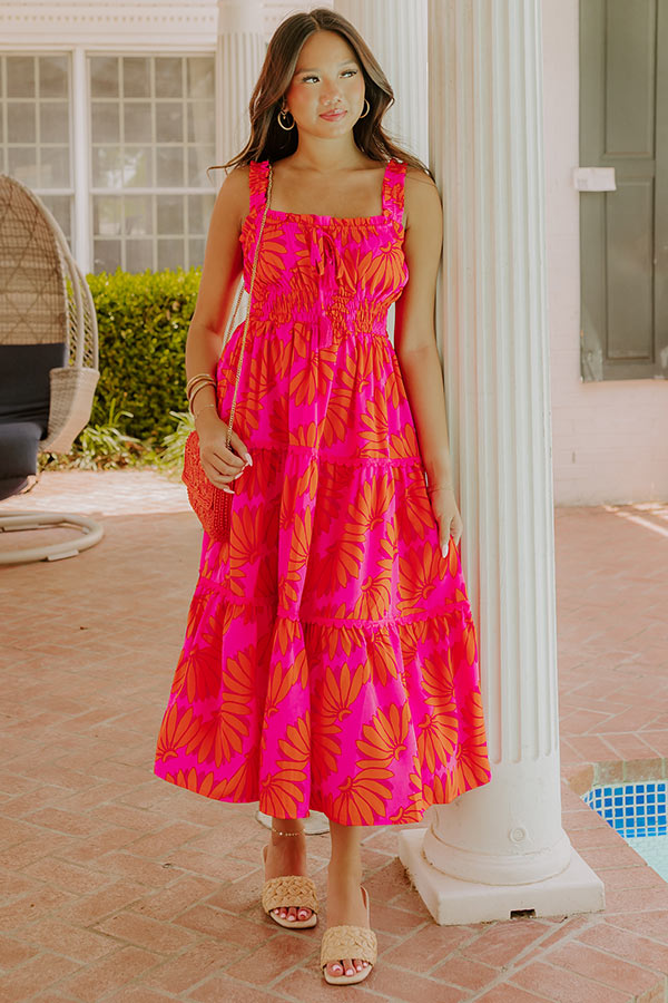 Paradise Point Floral Midi Dress in Hot Pink Image 1